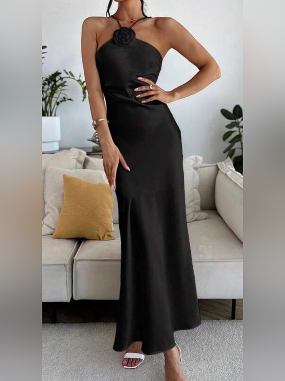 Sleek Black Satin Dress